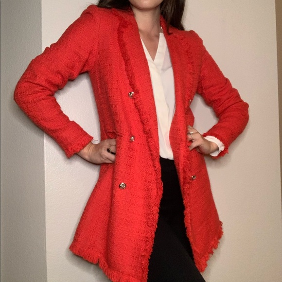 Carolina Belle Red Tweed Boucle fringe Jacket S - Picture 2 of 8